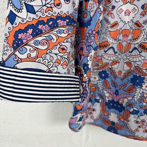 Talbots XL Classic Cotton Button Down Shirt Royal Palm Paisley Orange Blue - Picture 11 of 12